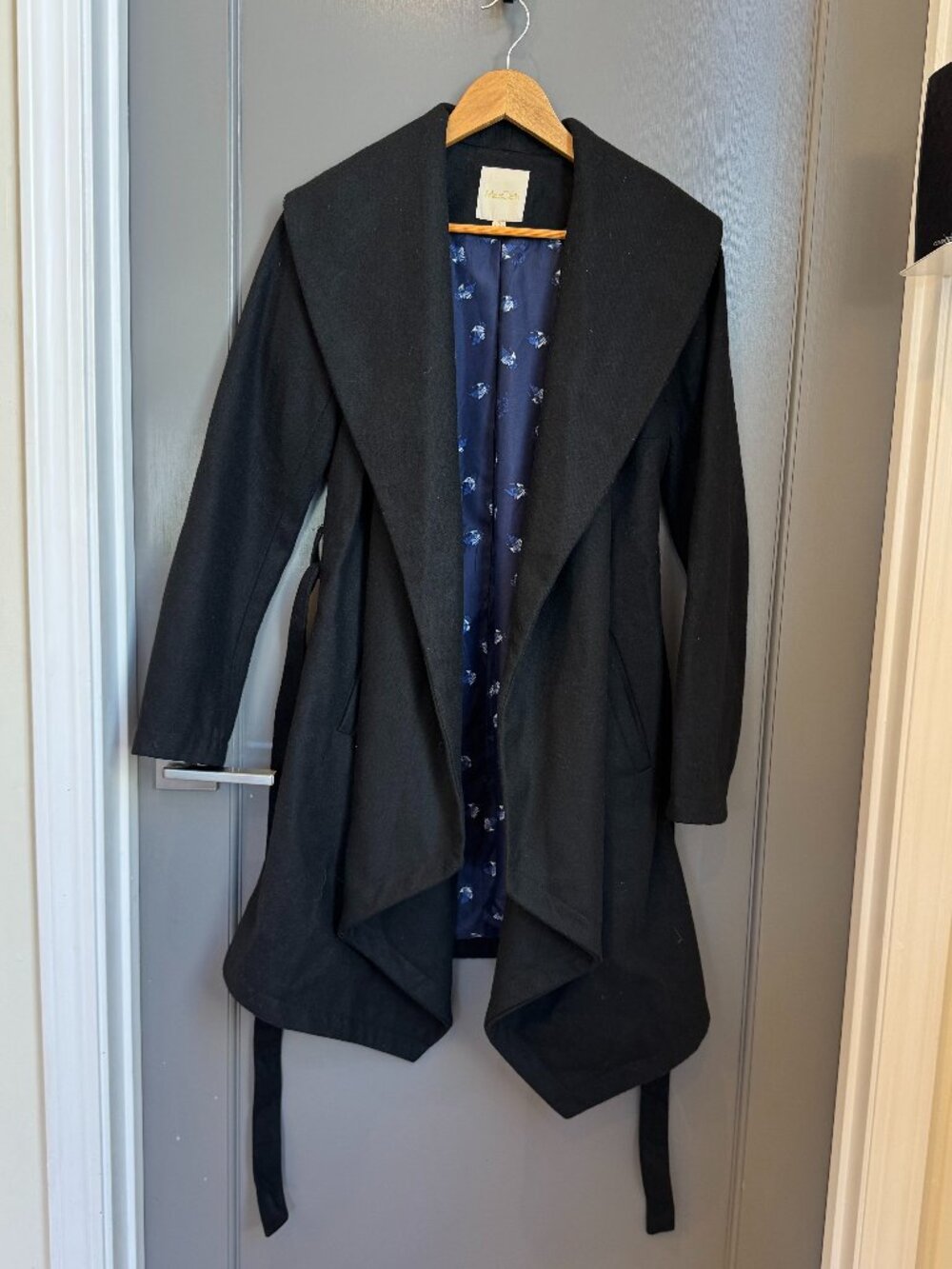Modcloth Draped Wrap Coat with Belt, Black, Size Small